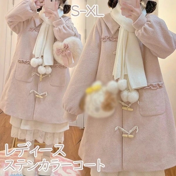 ステンカラーコート ロリータ 冬服 リボン レディース ジャケット ミディアムコート コート ロリータコート ロリータアウター トップス アウター 小柄 可愛い 学生 通学 通勤 着瘦せ 女の子 長袖
