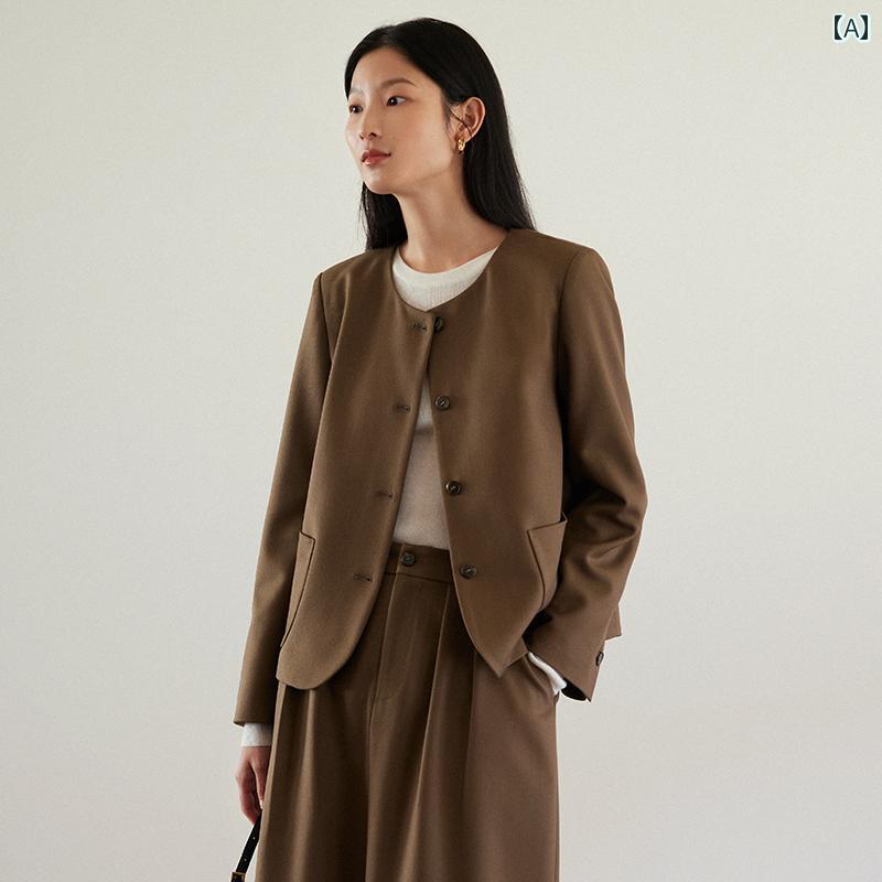 スーツ　ジャケット　カジュアル 女性用 ラウンドネック スーツ ジャケット 2025 春秋 レトロ ファッション ショート スカート ツーピース