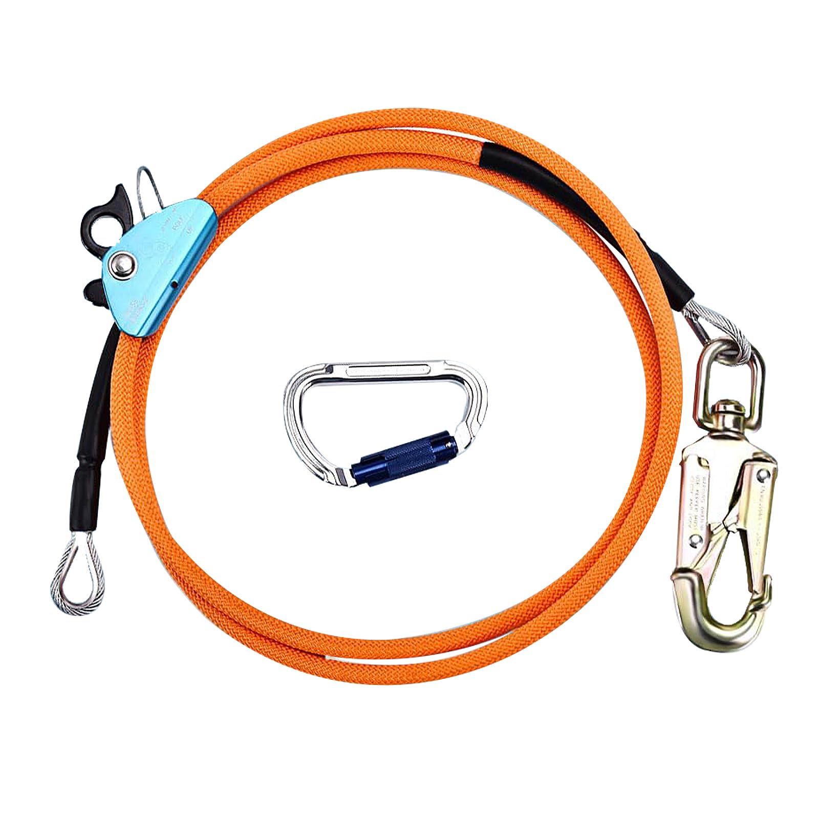 スチールコアロープ 鋼線コア 超軽量アルミ合金 ロープ スチール ワイヤー コア フリップ ライン キット 調節可能なクライミング カラビナとロープグラブ付き 木登り器具 落下防止(12mm*2.4m