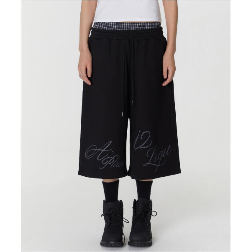 ROCKCAKE Check Layered Bermuda Sweat Shorts Black RC25P