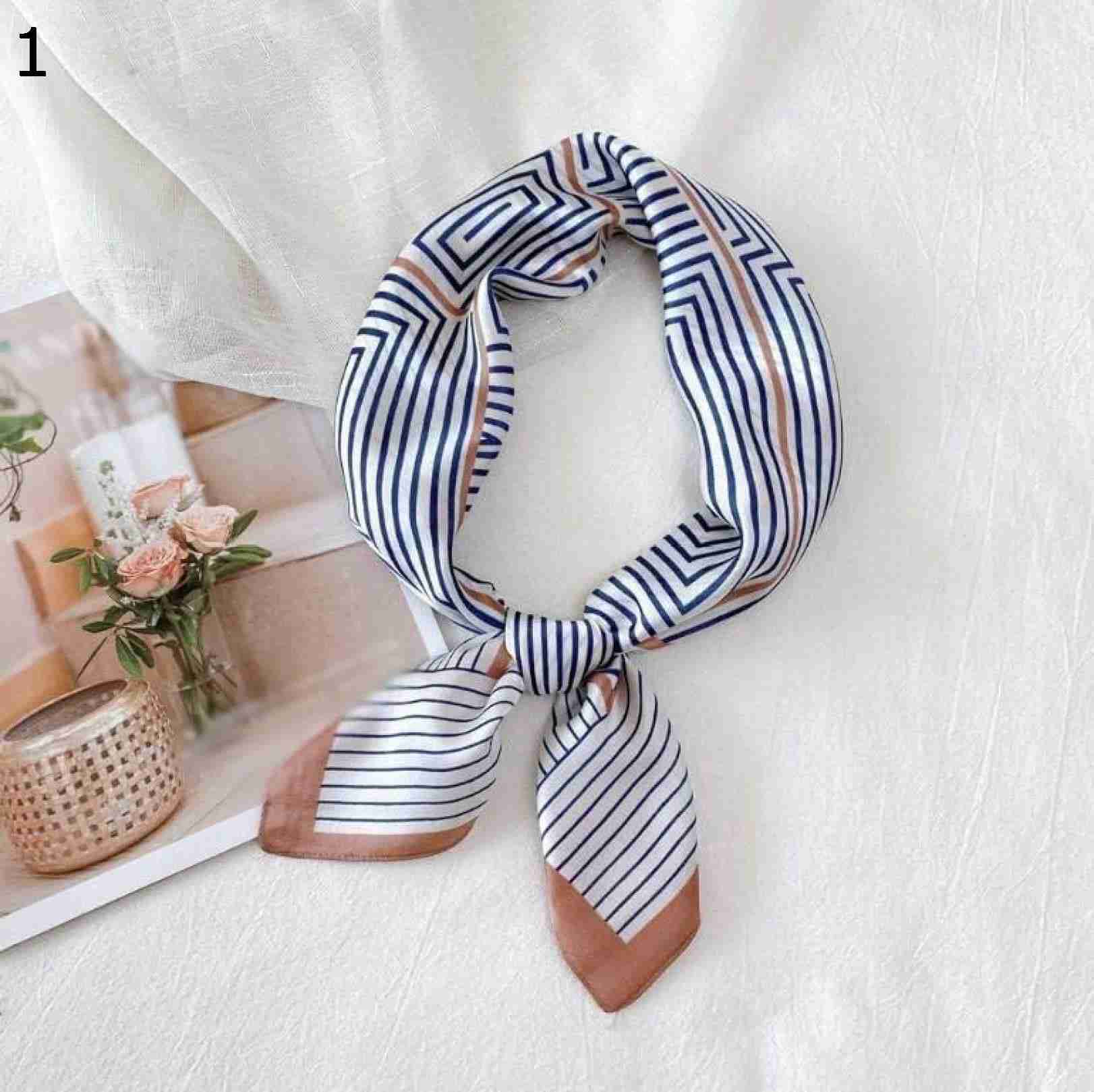 【20%OFFクーポン～】女性スクエアスカーフ70×70cmレディラップ女性ハンカチスカーフストライププリントスモールネックヘアバンドショール スカーフ (Color : Pink Size :