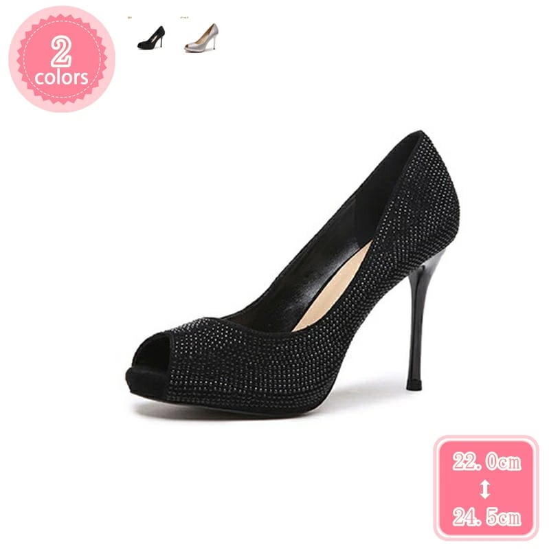 777円OFFクーポン オープントゥ パンプス レディース 大きいサイズ ハイヒール ピンヒール 9cm キラキラ キャバパンプス 歩きやすい 低反発クッション 疲れにくい ドレスシューズ フォーマル