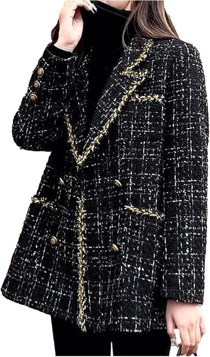 チェック柄 ジャケット コート 裏地付き キルティング 防寒 レディース XXL(ブラック, 2XL)