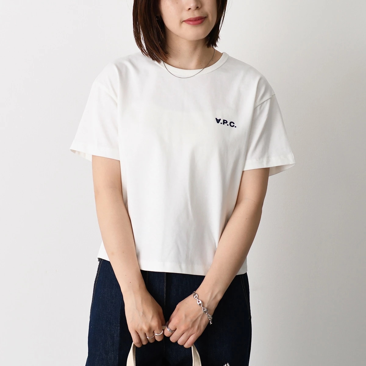 Tシャツ カットソー BOXY PETIT VPC Tシャツ COHBQ F26390 レディース ホワイト コットン ロゴ 半袖 クロップド丈 ルーズフィット