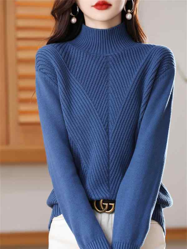 ファッション 服 オシャレ カワイイ シンプル 大カワイイ サイズ 婦服 綿 ピリング セーター ハーフ タートルネック ソリッドカラー プルオーバー 長袖