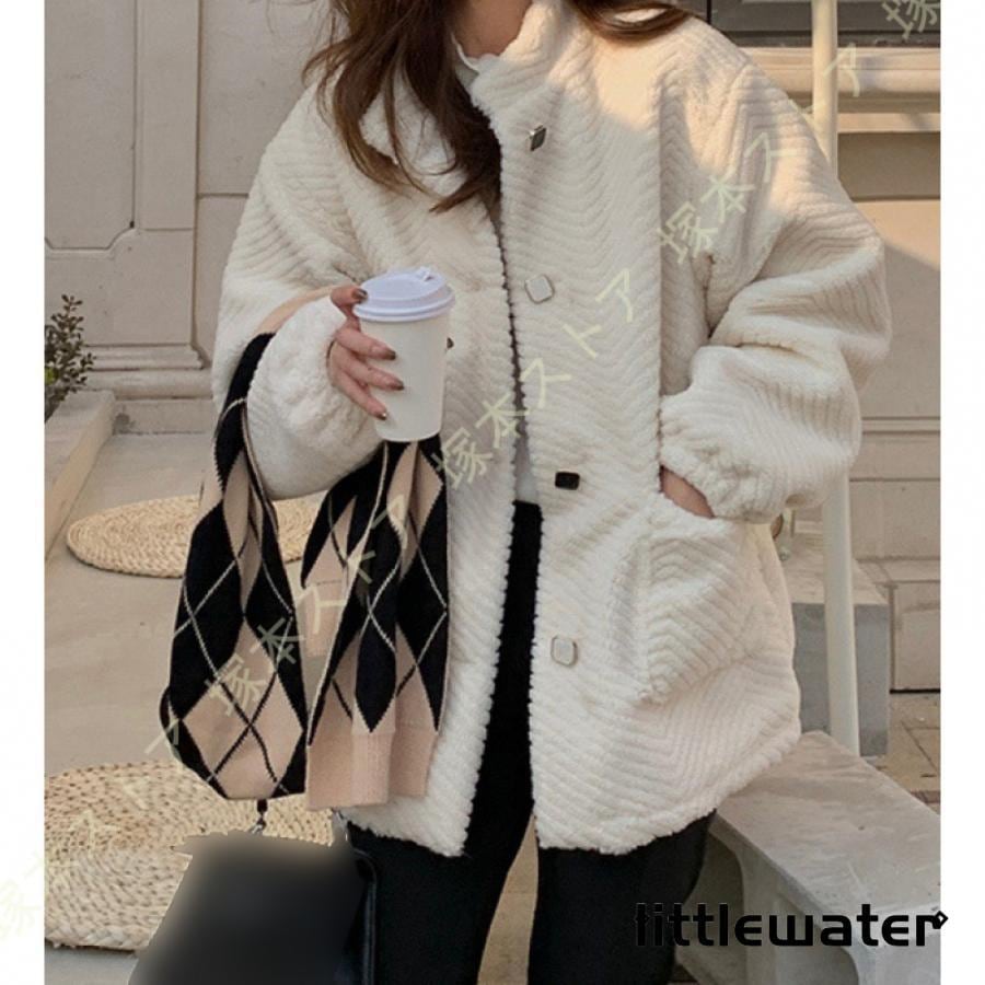 フェイクファーコート ボアコート レディース ボアブルゾン 厚手 ショート丈 アウター ボアパーカー 無地 体型カバー ブルゾン ボアジャケット防寒 春秋冬