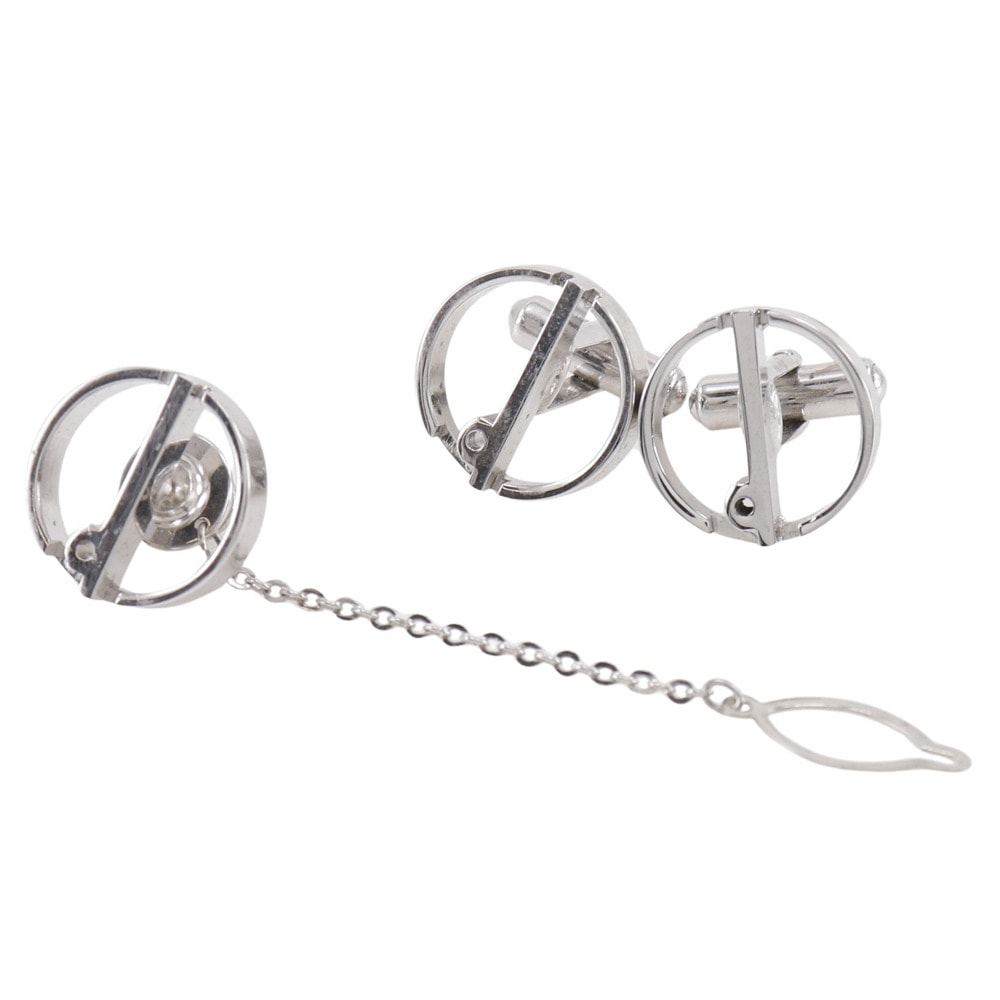 タイタックセット ｄロゴ カフス 金属製 シルバー メンズ 中古品