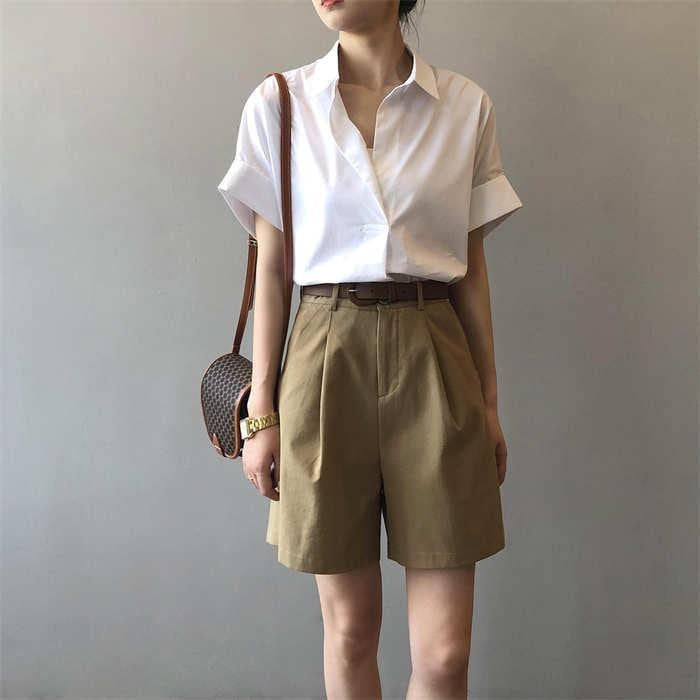 シャツ 半袖 レディース 夏 ブラウス フレンチスリーブ オフィス 白シャツ 黒シャツ 折り襟 薄手 vネック トップス プルオーバー 大人 ビジネス 通勤