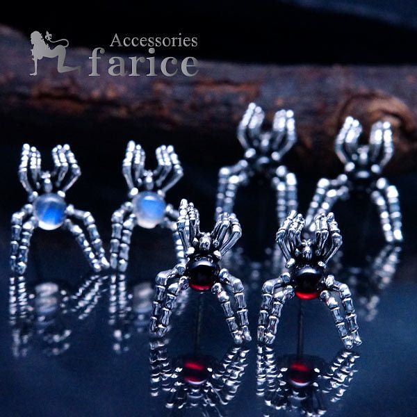 シルバーアクセサリー スタッド ピアス メンズ シルバー925 クモ スパイダー 天然石 ブルームーンストーンorブラックスターorガーネット