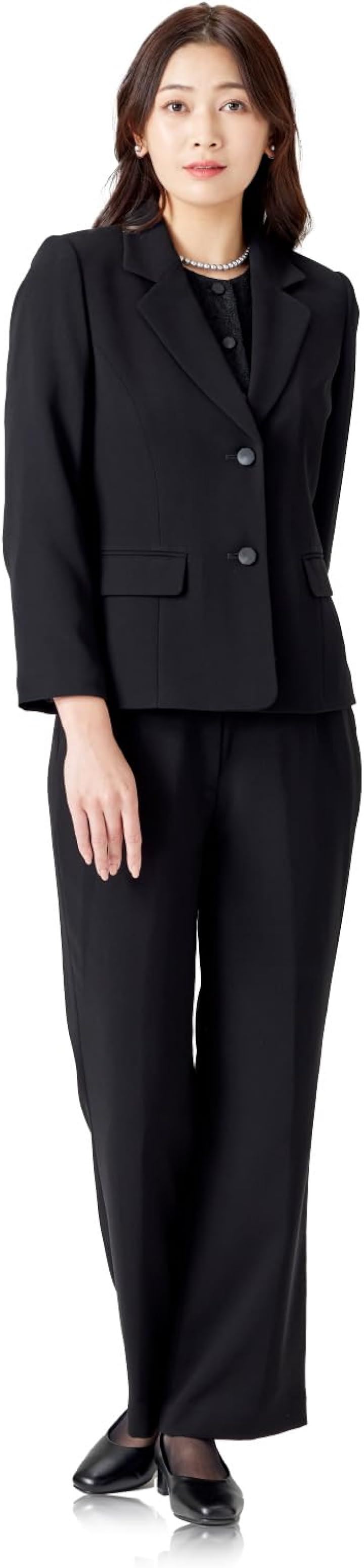 喪服 レディース 礼服 ブラックフォーマル ウォッシャブル 洗える 前開き パンツスーツ( ［25］ ウォッシャブル 前開き 3点セット パンツ スーツ ALB027, 9 号)