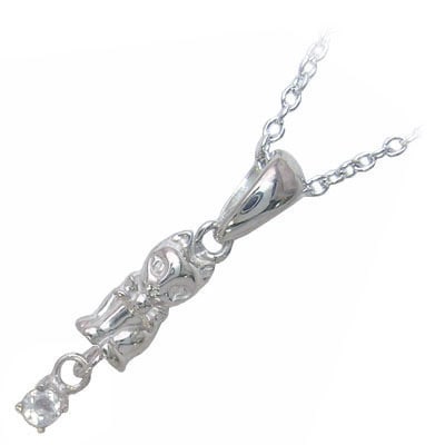 幸せを招く猫モチーフ ( 6月誕生石 ) シルバー ムーンストーンペンダントネックレス楽ギフ_包装