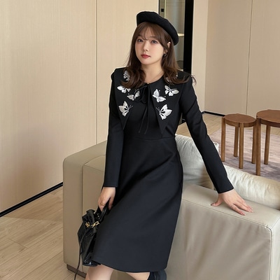 ワンピース デート フレアワンピース ミモレ ミモレ丈 袖あり 長袖 かわいい 大人可愛い きれいめ シンプル カジュアル 大人 上品 おしゃれ お洒落 主役級 存在感 春 秋 10代 20代 30代