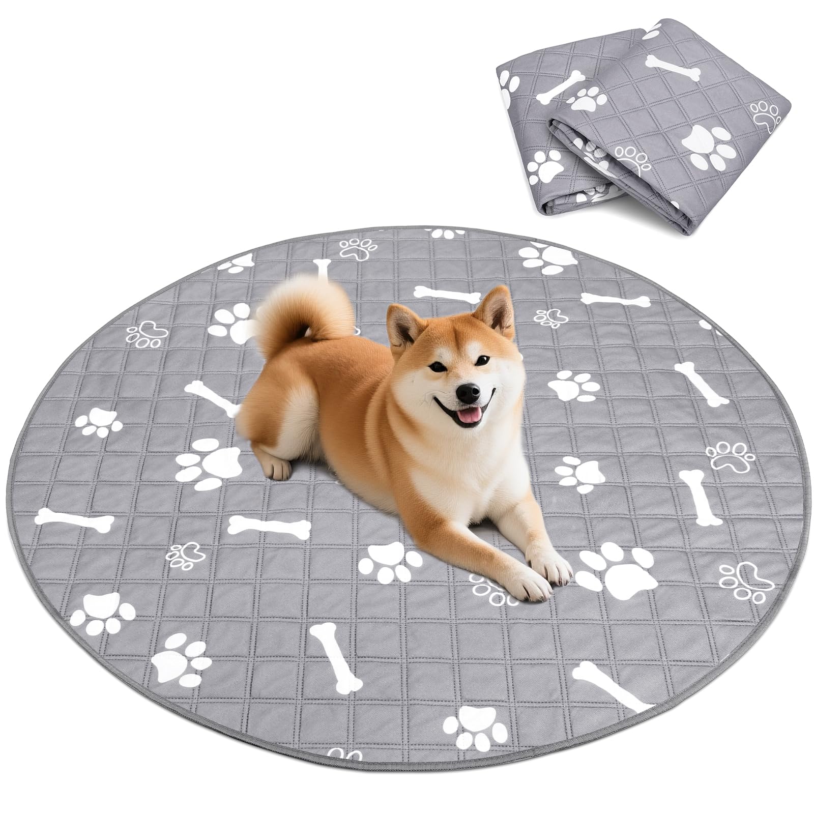 洗える ペットシーツ 丸型 おしっこマット 猫 犬用 多頭飼い ペット用 トイレ下敷きマット 八角形ペットサークルに最適 速乾 脱臭 大判サイズ（直径90ｃｍ 二枚 グレー）