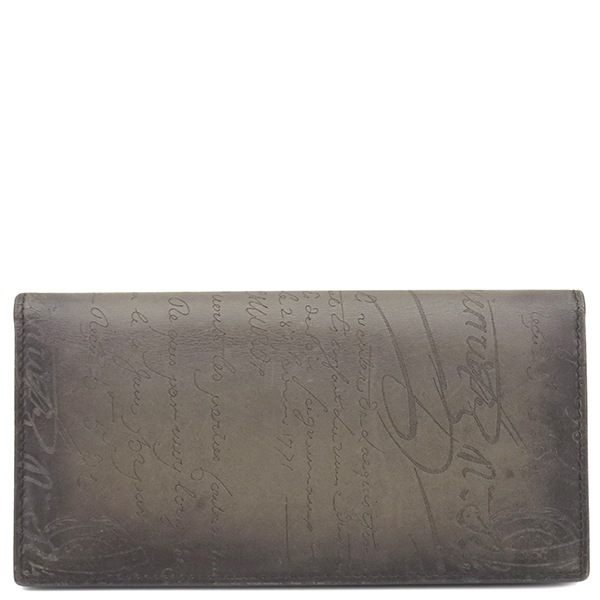 ベルルッティ BERLUTI 長財布 サンタル ヴェネチアンスクリットレザー ダークブラウン シルバー金具 黒 カリグラフィ 二つ折り 【保存袋】【中古】