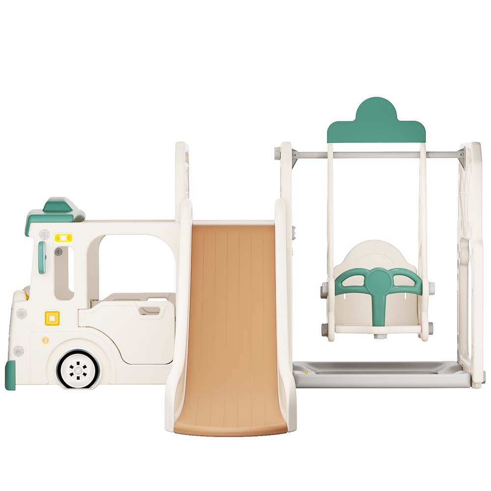 【国内急速出荷 品質保証】バス滑り台 （ホワイト×グリーン） すべり台 ブランコ スイング 大型遊具 すべりだい スライダー 室内 遊具 キッズ キッズパーク 子供 バスケットゴール 子供