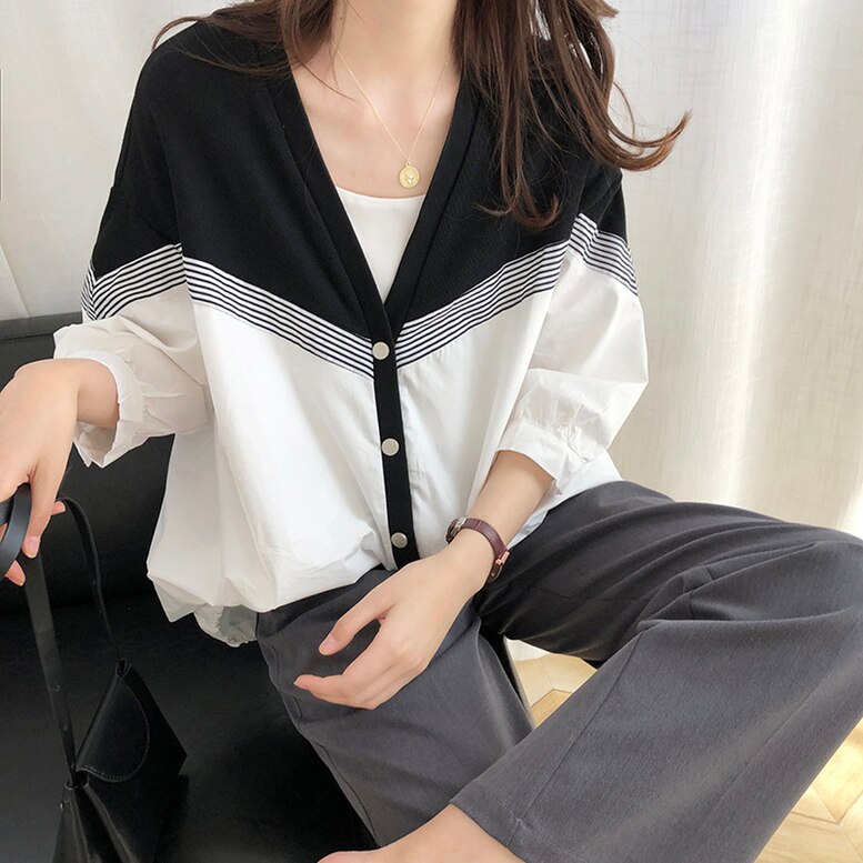2color バイカラーカーディガン 配色ドロストブルゾン ドロストVネックブラウス トップス シャ