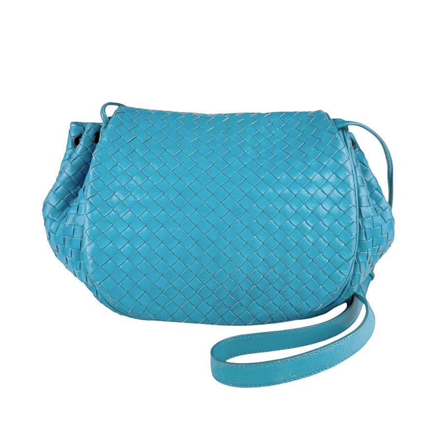 ボッテガヴェネタ BOTTEGAVENETA 斜め掛けショルダーバッグ イントレチャート レザー ブルー ユニセックス z4573