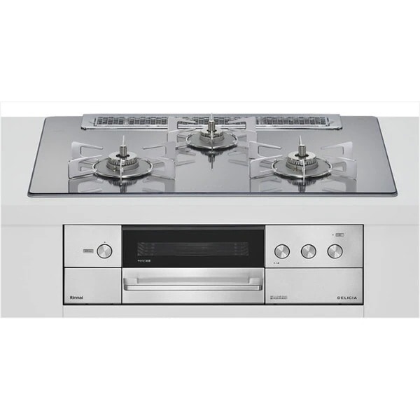 ビルトインガスコンロ 都市ガス用 両側強火タイプ 3口 75cm RHS71W38M13RNSTW-13A プラチナミラー DELICIA