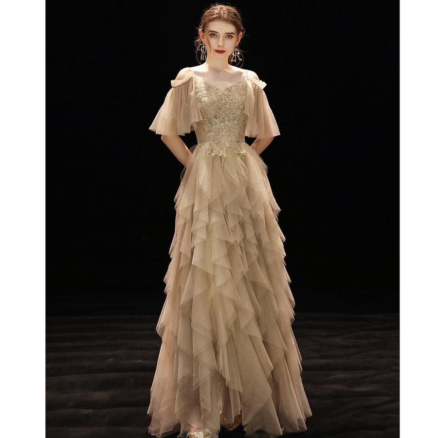 ロングドレス パーティードレス レディース 結婚式ワンピース Aライン ウエディングドレス 結婚式