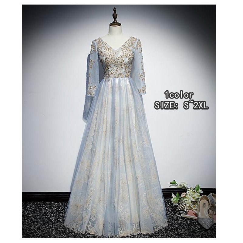 ロングドレス 上品 袖あり ウエディングドレス パーディードレス aラインワンピース 大きいサイズ