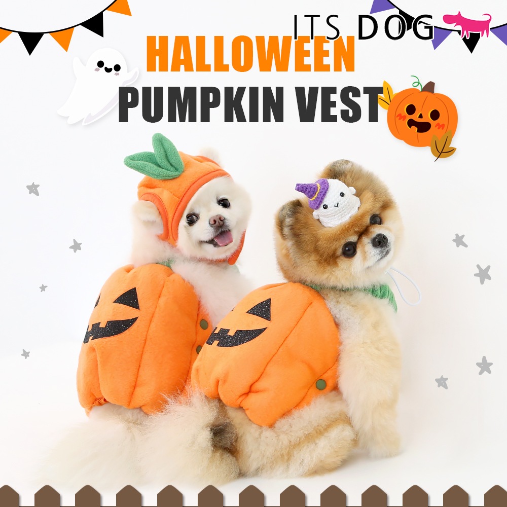 (韓国産 犬の服) Halloween Pumpkin Vest (犬用コスプレ服です)