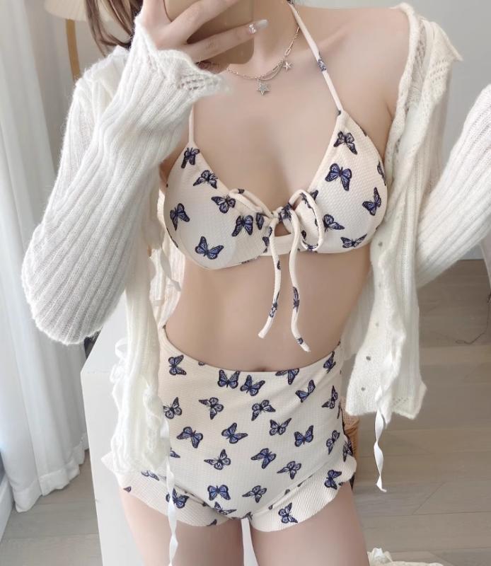 ビキニ 水着 レディース ファッション 夏 プール 海水浴 ビーチ レジャー ラウンドネック バタフライ 蝶 魅惑的 温泉 リゾート