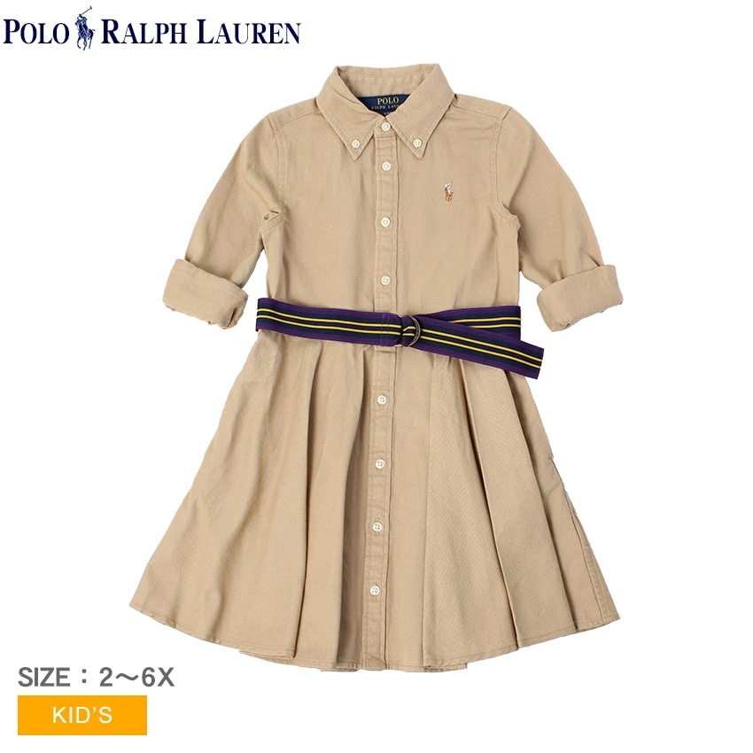 キッズ ジュニア 子供 シャツワンピース フレア 長袖 襟付き 衿付き 女の子 ベルト付き BELT COTTON CHINO SHIRTDRESS 312699674