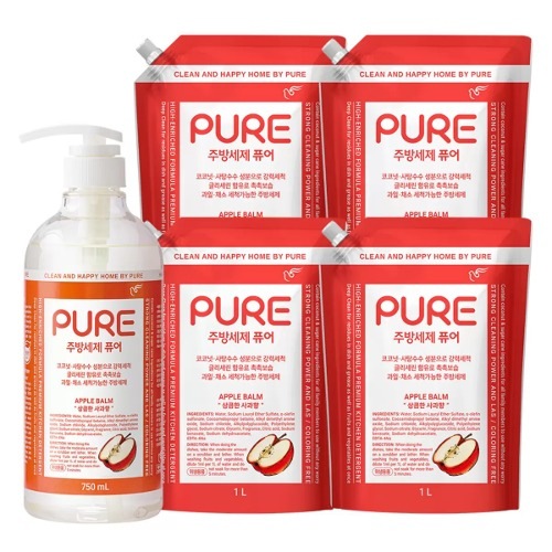 ピジョンピュアキッチン洗剤750ml + 1000ml x 4pk - アップルバームクリーン洗い流し強力な洗浄油を取り除く