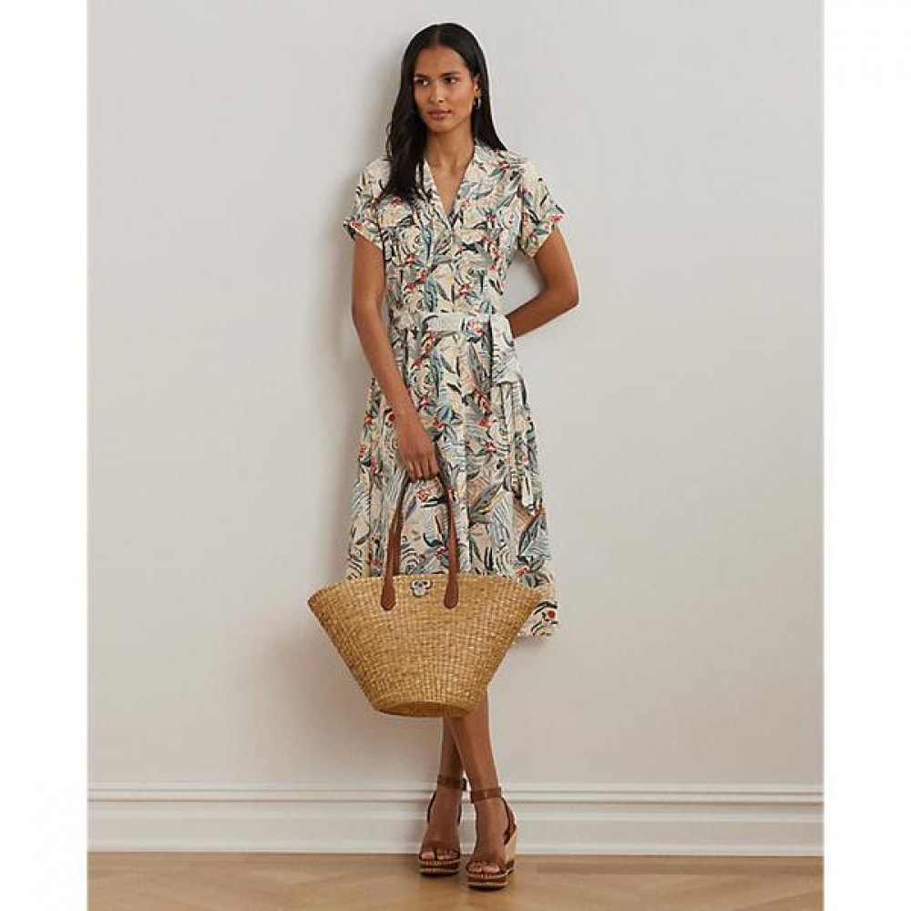 ローレンラルフローレンプリントベルト付きクレープキャンプシャツドレス (WMLRDRSSN820133100)