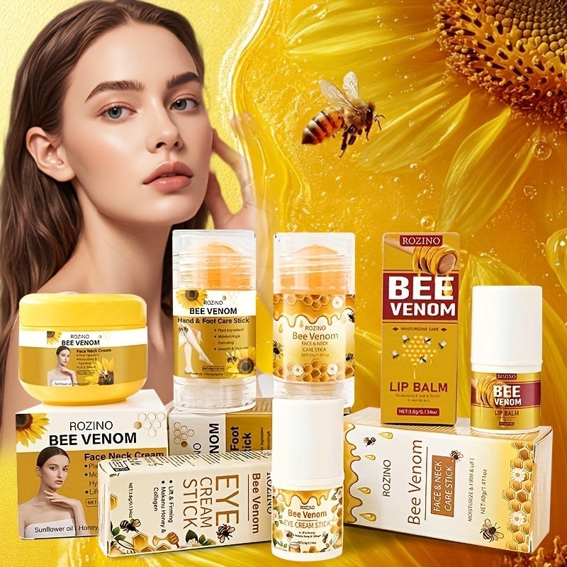 5個のハチ毒フェイシャルケアセット顔クリーム首クリームアイクリーム唇クリーム手足クリームを含む保湿引き締め明るく滑らかに輝きを高め若く見せケアのトラブルを一セットで解決します