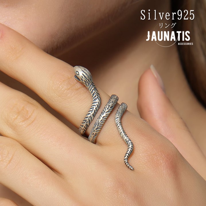 リング 指輪 シルバー925 S925 フリーサイズ メンズ レディース ユニセックス アニマル 爬虫類 ヘビ 蛇 サイズ調節可能 ヴィンテージ風 ヴィジュアル系 個性派 ユニーク おしゃれ