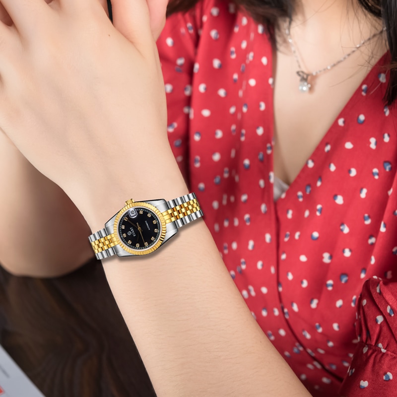 レディース腕時計スイスの全自動機械式ムーブメント防水 カレンダー機能 メタル レディースウォッチ スモールダイヤル スイス品質