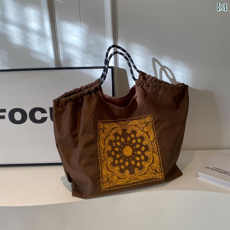 エスニック バッグ トート 鞄 レディース アジアングッズ 民族風 手持ちカバン カジュアル 旅行 ショッピング 韓国 PU 大容量 大きめ ファスナー開閉 幾何学模様 おしゃれ 緑 グレー 茶