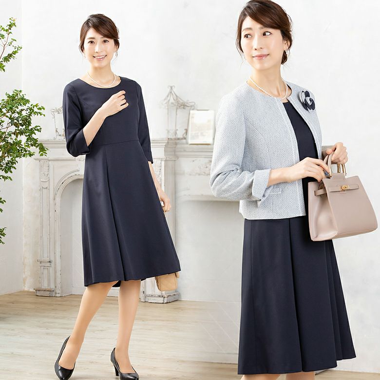 コサージュ 付 タックワンピ アンサンブル / スーツ レディース 卒入園 ママ フォーマルスーツ