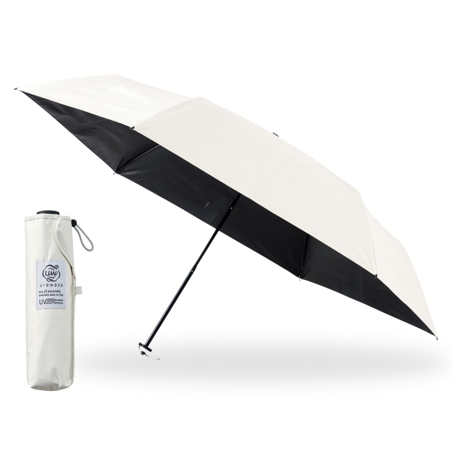 [ムーンバット]3秒でたためる傘 urawaza 日傘 遮熱 遮光100 UVカット 晴雨兼用 手開き 形状記憶 畳みやすい 折りたたみ傘 簡単開閉 ウラワザ 無地 親骨55cm 30244