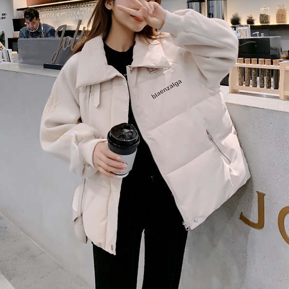 アウター レディース ジャケット S M L XL 韓国 ブルゾン 中綿 ショート丈 袖あり 長袖 ハイネック 襟付き シングルブレスト 厚手 大人可愛い きれいめ 上品 お洒落 レトロ 大人女子