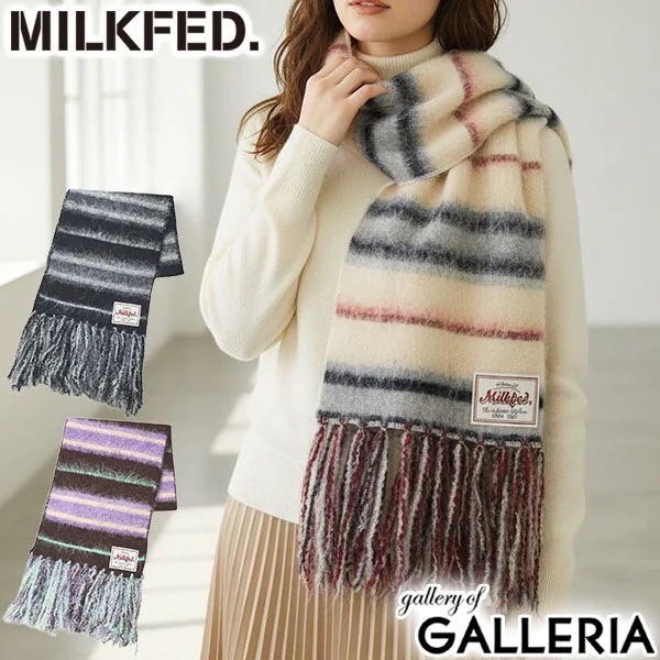 マフラー レディース ブランド 大きめ ストライプ カジュアル かわいい おしゃれ ふわふわ 防寒 起毛 軽い 女性 STRIPED FRINGE STOLE 103254054002