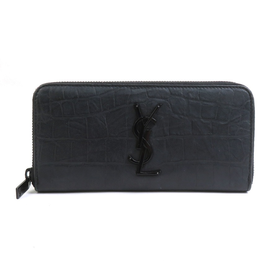 サンローラン SAINT LAURENT ラウンドファスナー長財布 型押しレザー ブラック ユニセックス r10463a