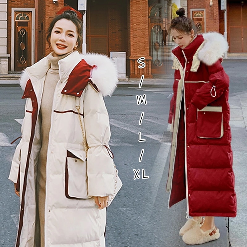 ダウンコート ロングコート レディース フード付き ファー ポケット付き 冬 ダウンジャケット ロング丈コート 女性用 中綿コート ダウン アウター 前開き 暖かい 防寒 通勤 通学 カジュアル 大き