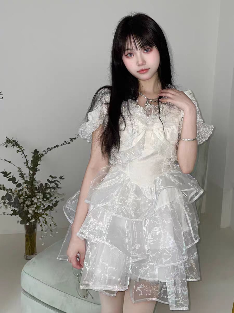 ロリータ コスプレ 春夏 新作 日系 かわいい 腰をすぼめる 着やせワンピース ポンポンスカート ティーブレイクドレス