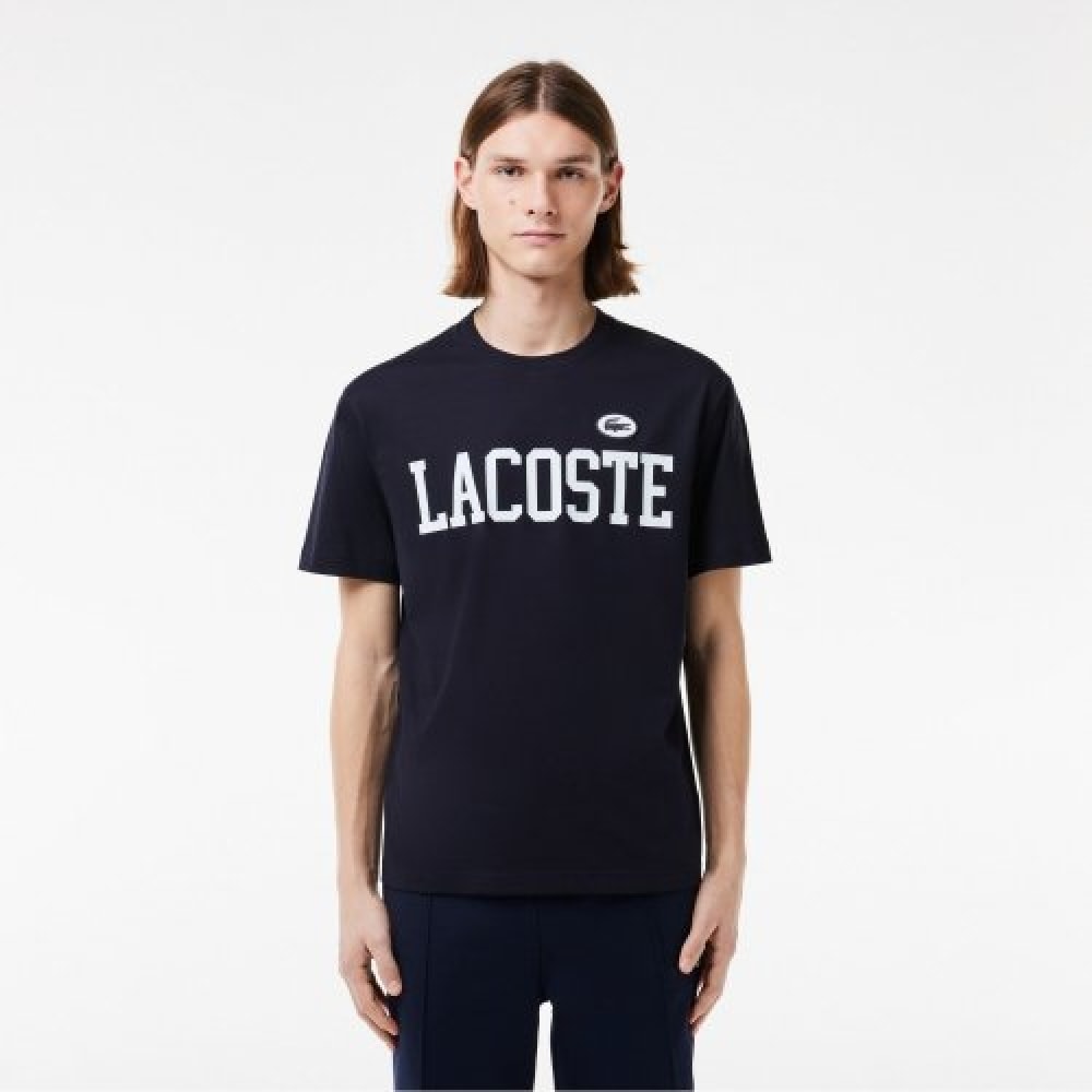 LACOSTE メンズロゴグラフィックパフバッジマッチ T シャツ [ダークネイビー]