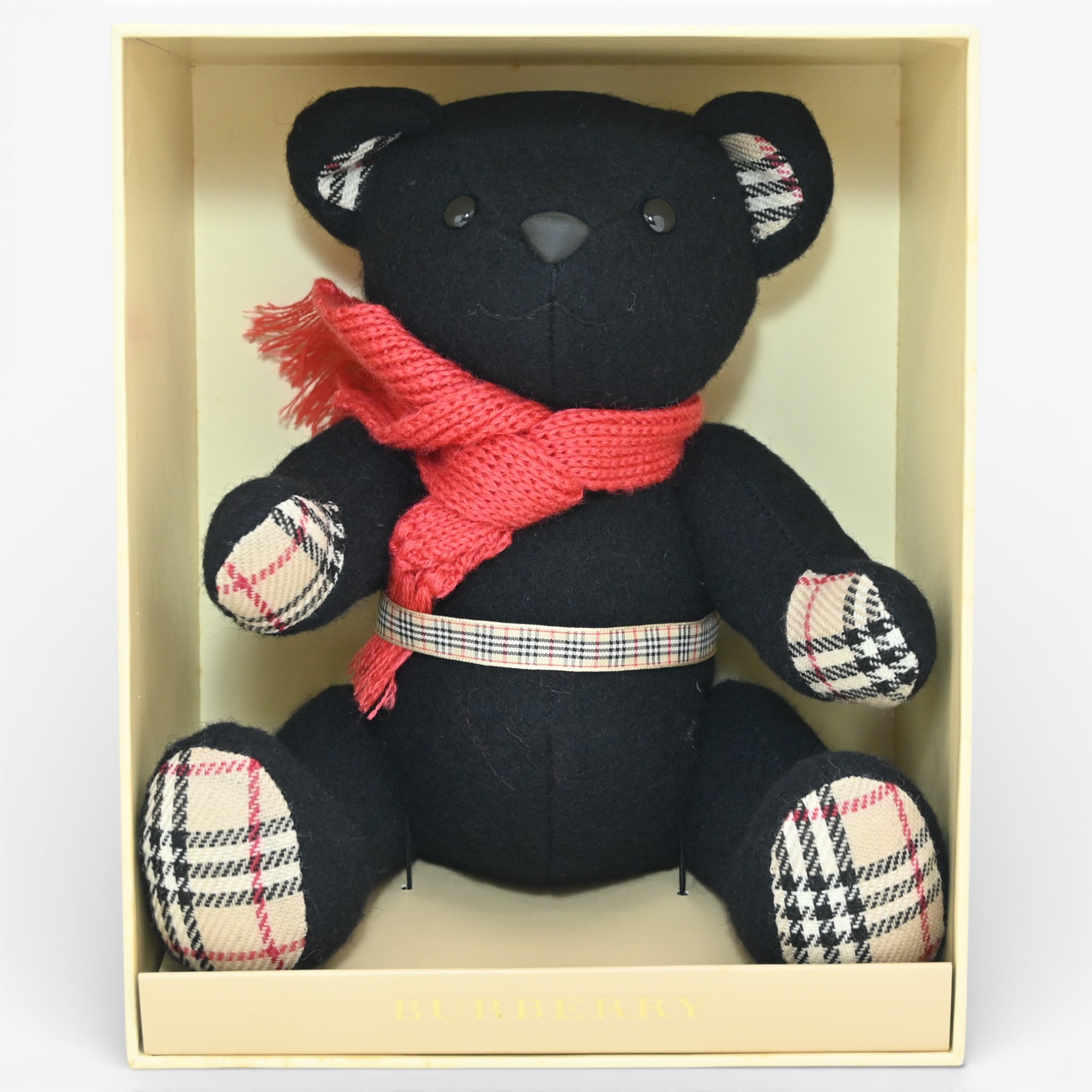 バーバリー ノバチェック テディベア ぬいぐるみ ブラック マフラー Bランク bb5504ce
