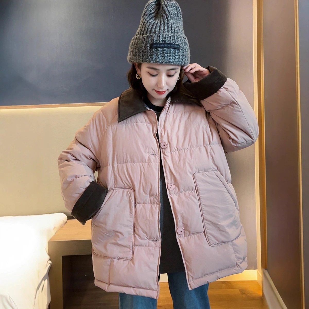 レディースダウンジャケット 200ジン コーデュロイステッチ おしゃれ ホワイトダックダウン 暖かい ジャケット