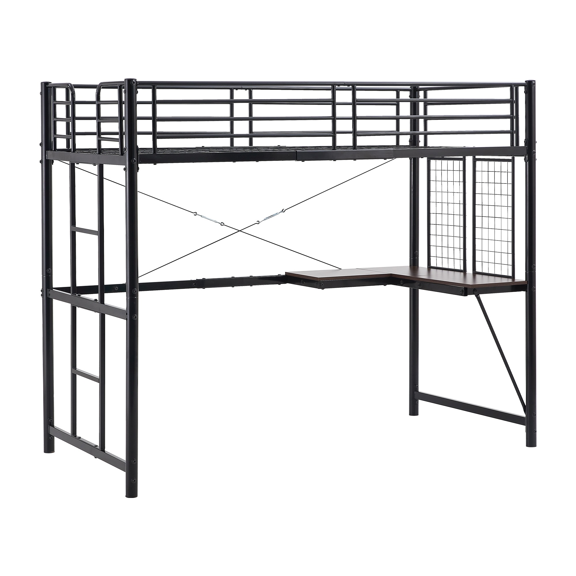 システムベット ロフトベッド シングル デスクスチールネット付き 収納付き 北欧風 二段ベッド 　大人用　二段ベッド スチール 耐震