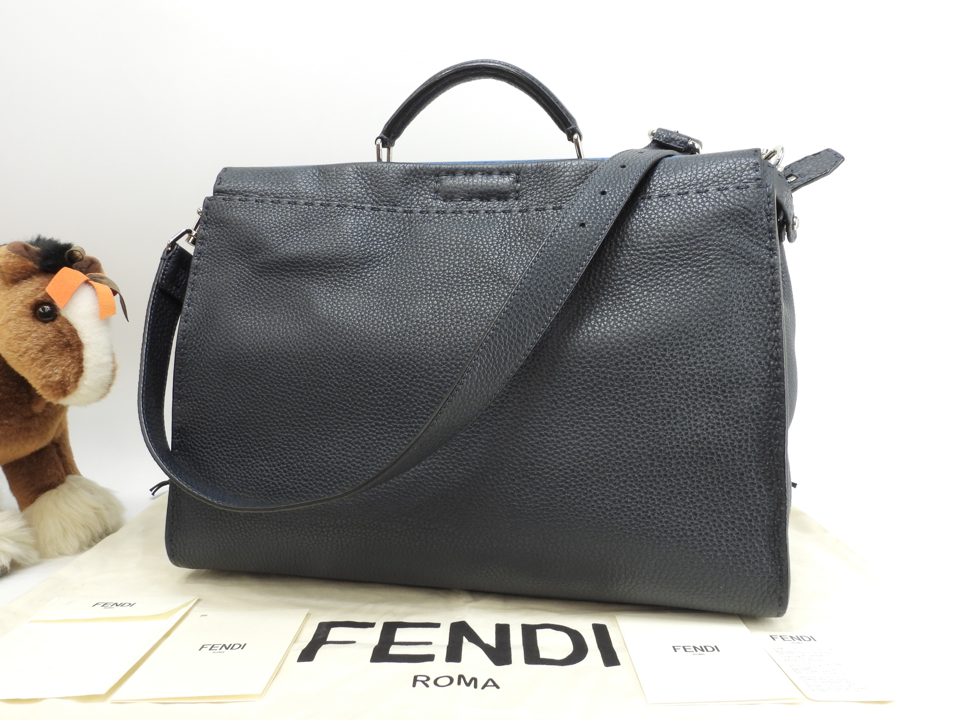 ピーカブー大 セレリアレザー 紺水色 メンズハンドバッグ ショルダーバッグ 極美品@ 26