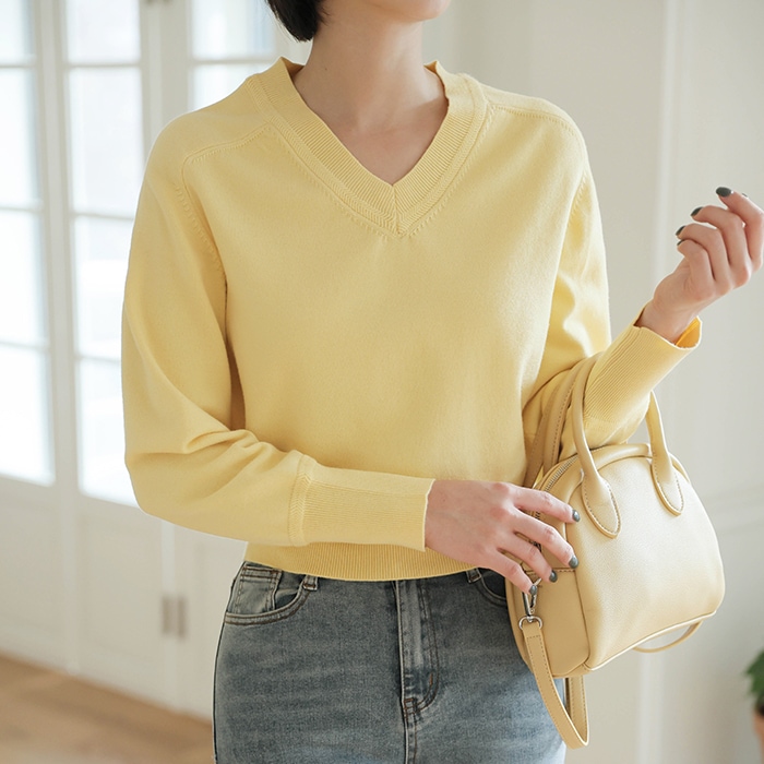 [韓国ファッション] 女性用 Ｖネック ポイント ニット Tシャツ