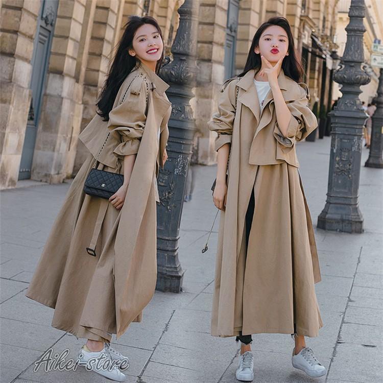 レディース ステンカラートレンチコート スプリングコート トレンチコート ダブル ロング丈 秋着 コート 通勤 アウター ロング丈レディース