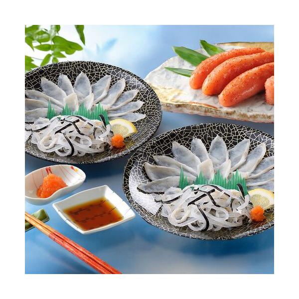 「関とら本店」 ふく霜降り刺身と辛子明太子詰合せ （真ふぐ霜降り刺身20g×2とらふぐ皮20g×2辛子明太子250g） / ふく ふぐ フグ てっさ