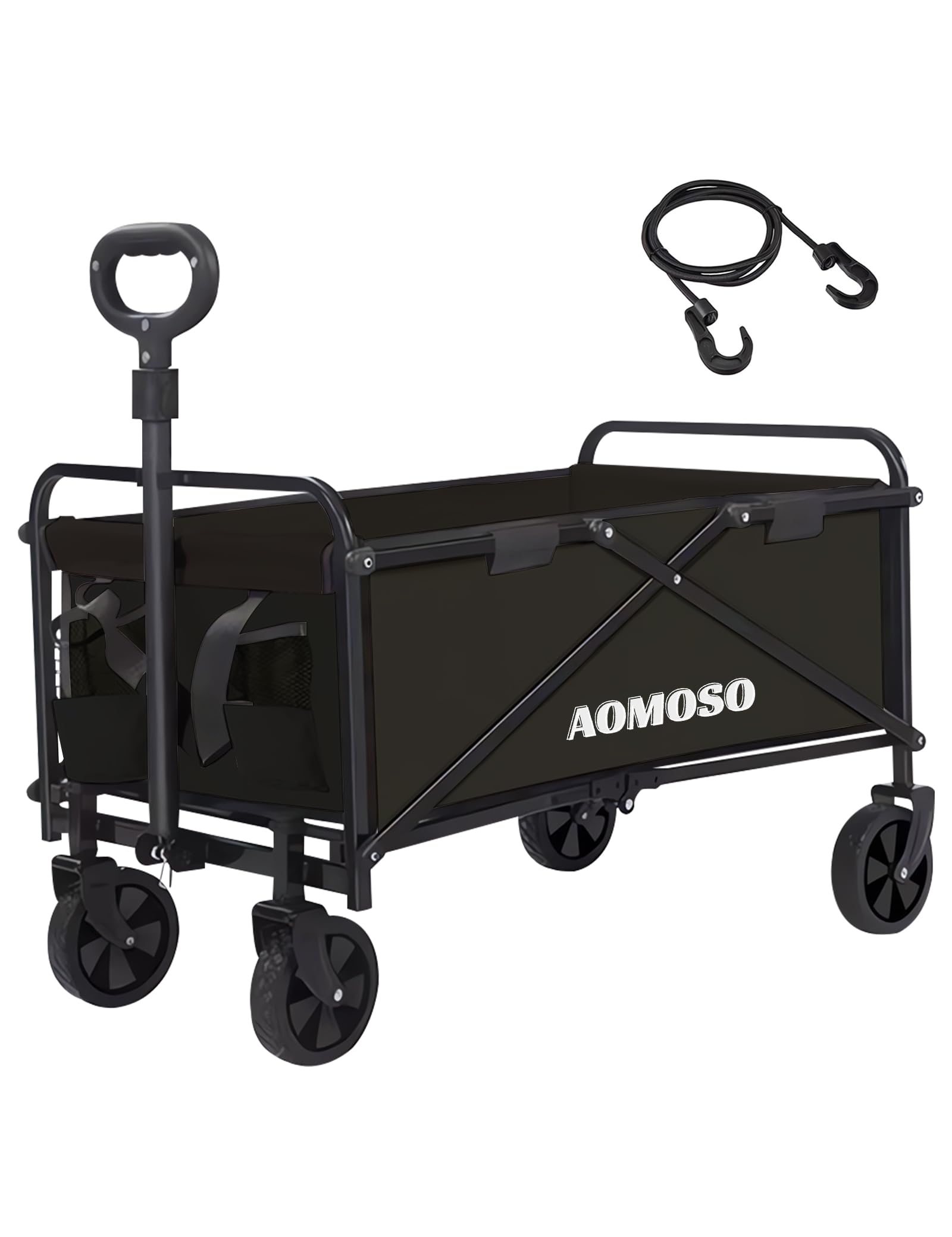 Aomoso キャリーワゴン 折りたたみ式キャリーカート アウトドアキャンプカート ワイドタイヤ搭載 大容量120L 耐荷重100kg 自立式収納 BBQ 釣り キャンプ 運動会用などに最適 (漆黒)