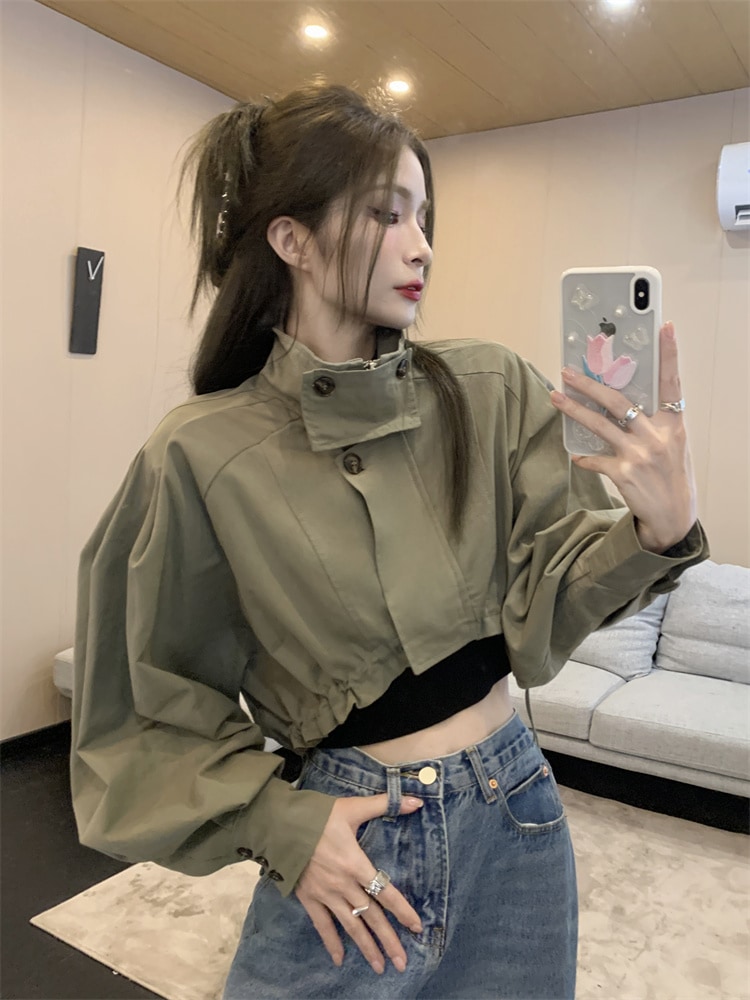 韓国デザインゆったりおしゃれボリュームパフスリーブショート丈トレンチコート 4,940円